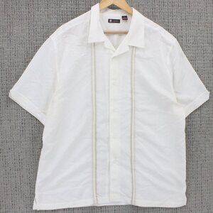 Centro Guayabera Shirt Mens XL White Solid Button Down Short Sleeve Collared